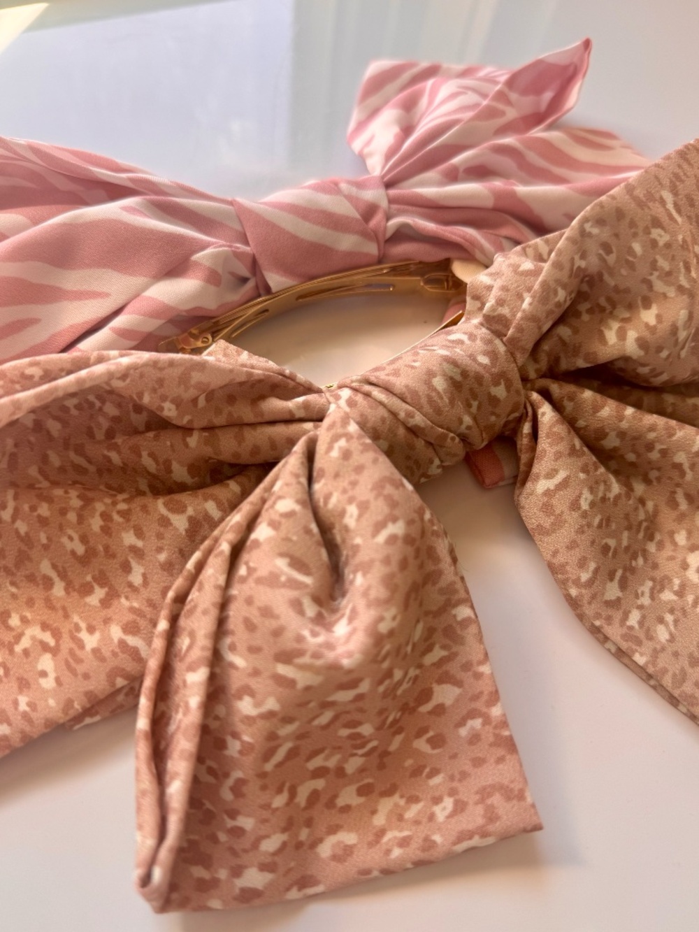 Anthropologie XL Bow Barrette Set of 2 Pink Zebra Neutral Leopard Coquette NWT